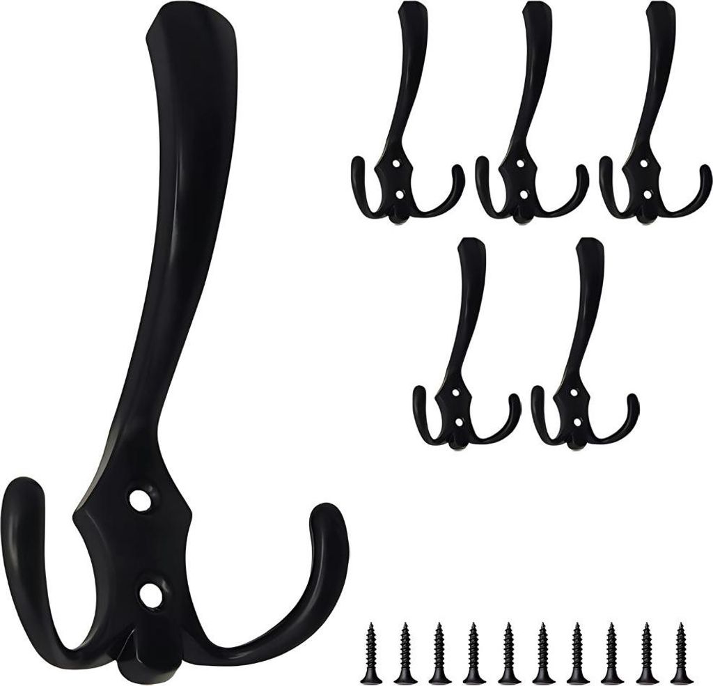 5er Set 3-fach Wandhaken aus Metall, Schwarz, 13x7 cm, zur Produktbild 