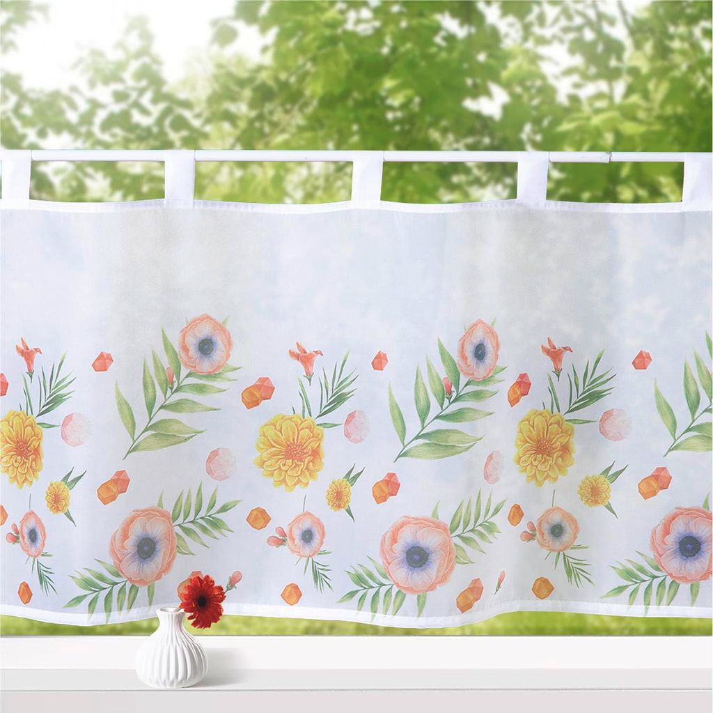 heimtexland ® Scheibengardine Blumen Orange HxB 45x120 Produktbild 