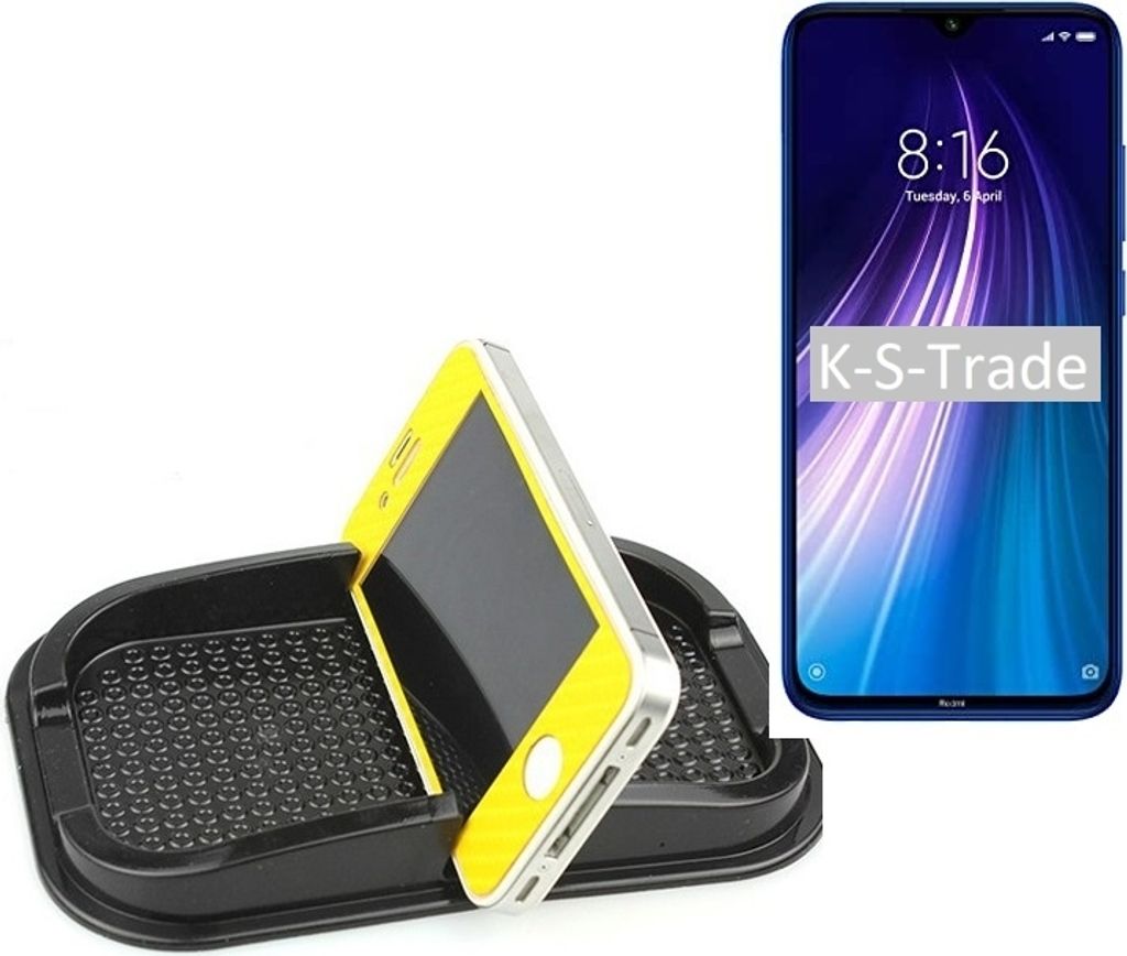 K-S-Trade Auto Anti Rutsch Matte Smartphone-Halter kompatibel mit Xiaomi Redmi Note 8 Haft Pad Armaturenbrett Handy-Halterung Silikon