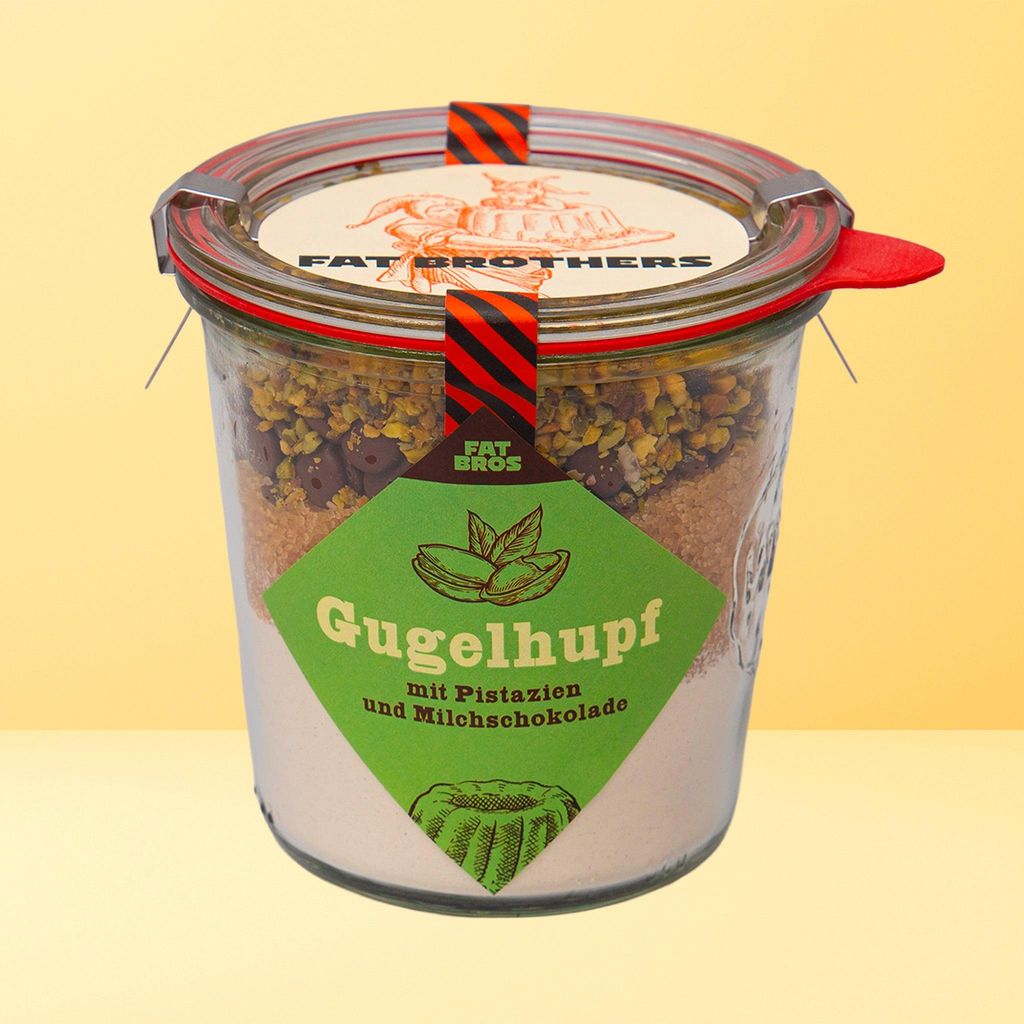 Gugelhupf mit Milchschokolade und Pistazien Backmischung im Weck-Glas