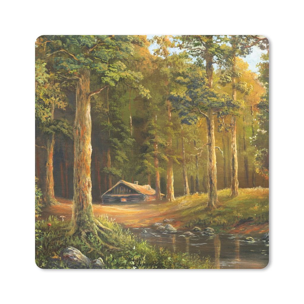 MuchoWow Mauspad Mousepad Eine Illustration einer Hütte in einem Wald 30x30 cm - Mousepads - Maus Mat - Pad - Mausunterlage - Gaming
