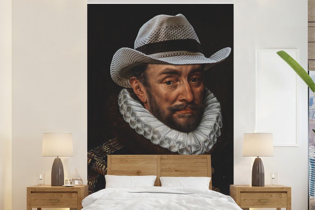 MuchoWow Fototapete für Wohnzimmer oder Schlafzimmer Wandtapete Vinyl Motivtapete Wilhelm von Oranien - Adriaen Thomasz - Cowboyhut - 145x220 cm...