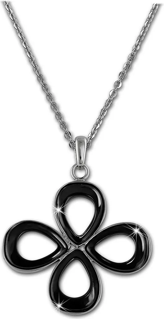 Amello Collana 50cm Acciaio Inox e Ceramica Fiore Argento Nero ESKX28S