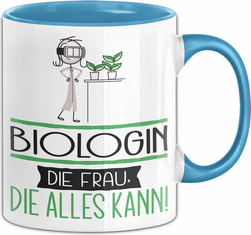Biologin Geschenk Tasse Becher Die Frau Die Allen Kann Geschenkidee für eine Biologin Lustig (Blau)