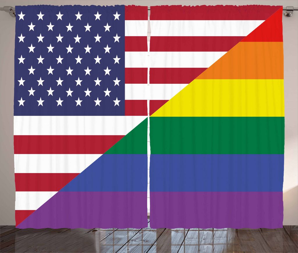 ABAKUHAUS Stolz Rustikaler Vorhang, Flagge USA Regenbogen-Farben, Wohnzimmer Universalband Gardinen mit Schlaufen und Haken, 280 x 245 cm, Mehrfarbig