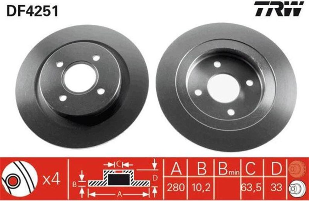 TRW Bremsscheiben (2 Stück) Hinterachse DF4251