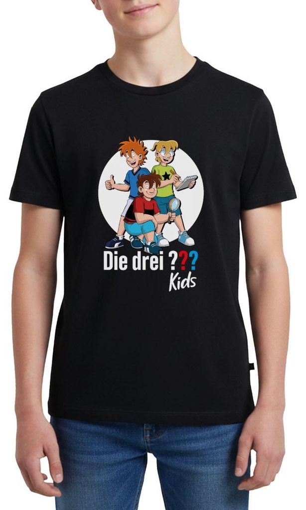 Spreadshirt Die Drei Fragezeichen Kids Justus, Peter, Bob Team Teenager Premium T-Shirt, 146/152 (10 Jahre), Schwarz
