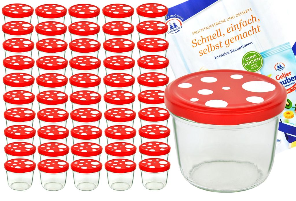 lot de 50 pots 230 ml To 82 Fliegenpilz Couvercle rouge Image du produit 