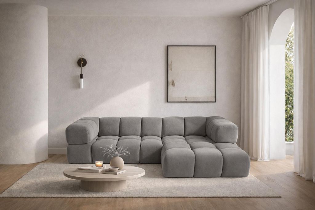 Kaiser Möbel Ecksofa L-Form Averro, stoff Bluvel, Aschgrau, Rechts