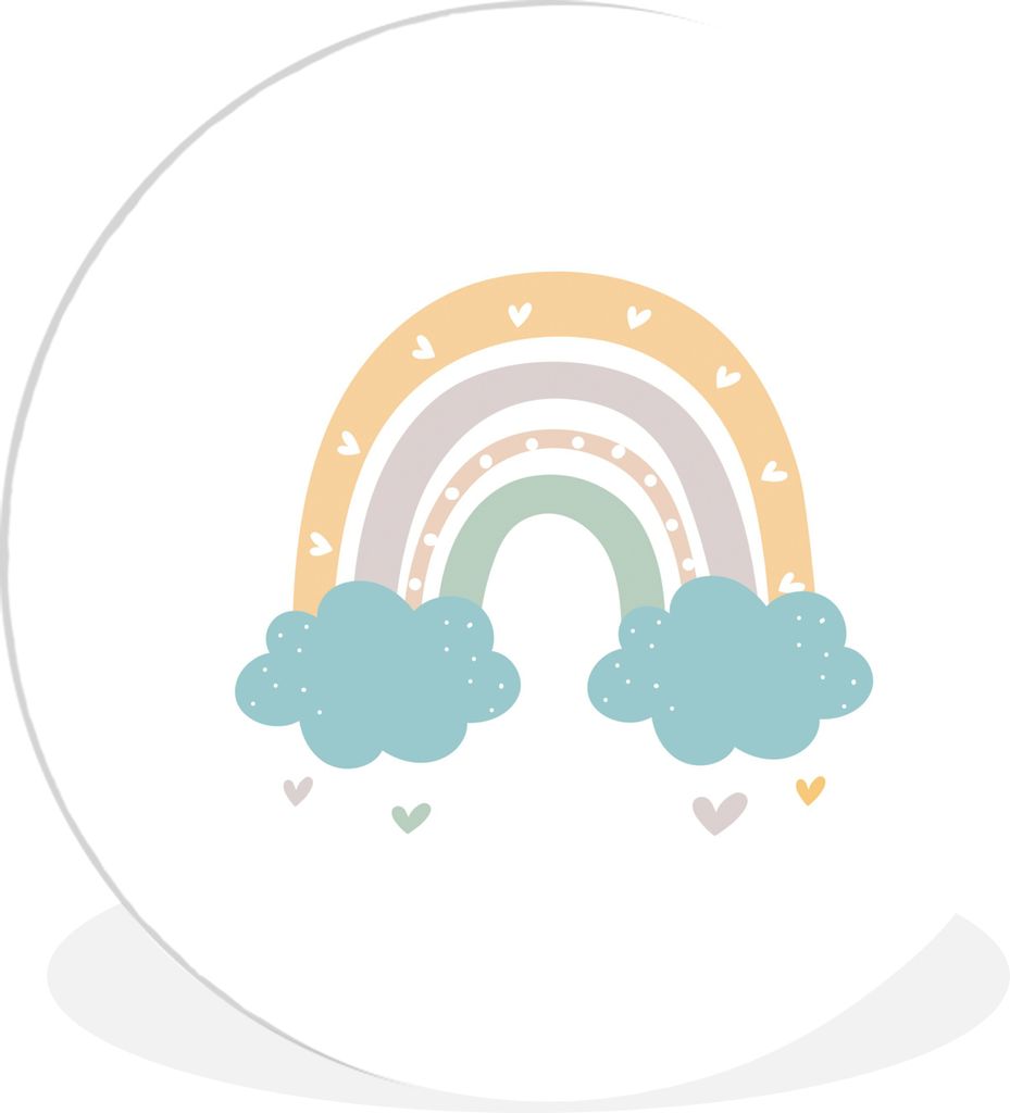 MuchoWow Rundes Wandbild - Runde Bilder Regenbogen - Herzen - Wolken - Punkte - Pastell - Kinder Ø 30 cm Kreis Wanddekoration Kunststoff - Wandk...