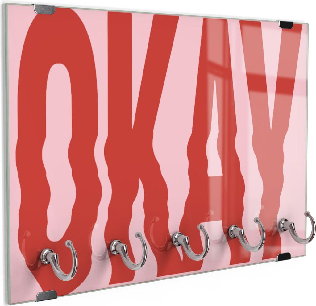 DEQORI Schlüsselbrett Glas 30x20 cm 'Alles ist okay' Schlüssel Halter Board Haken