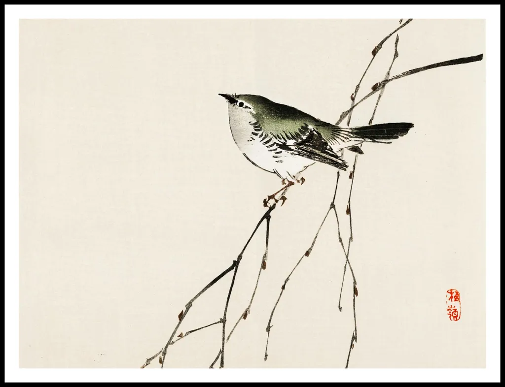 Poster 100x75cm Tit, Kōno Bairei Giapponese Vintage per il salotto