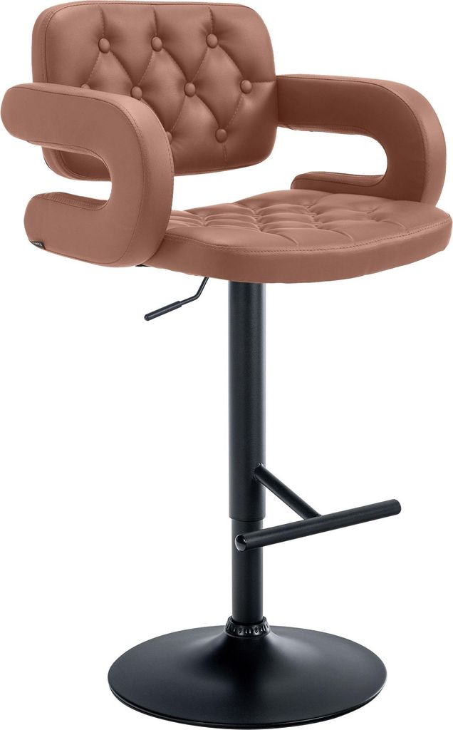 Barhocker BURID - Kunstleder Cognac 62x55x103 cm Schwarz | Barstuhl Höhenverstellbar Mit Lehne Drehbar Tresenhocker Tresenstuhl Kneipenhocker