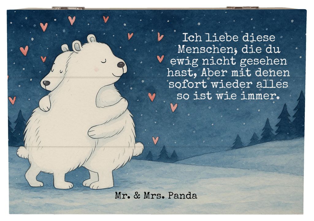 Mr. & Mrs. Panda Holzbox Eisbär Umarmen Design 22 x 15 cm - Weiß - Geschenk, Erinnerungsbox, Schatulle, Kiste mit Deckel, truhe, Holztruhe, Holzk...