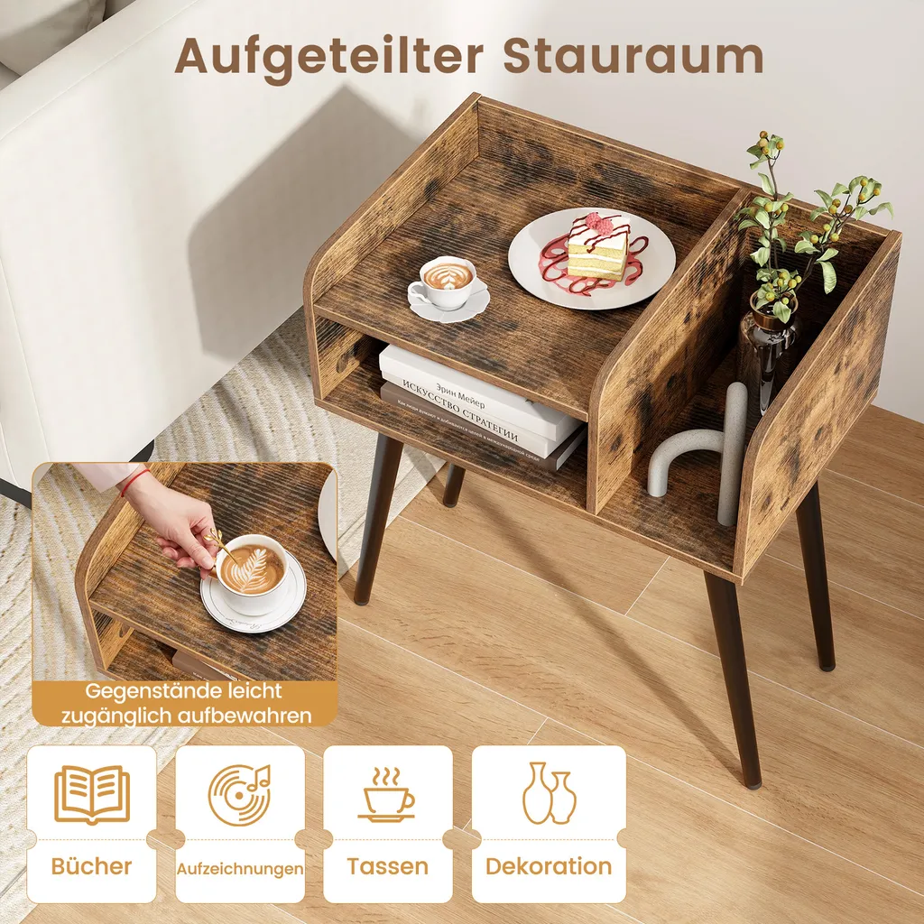 Table d'appoint robuste 50x32x58cm avec compartiment ouvert et pieds métal - 4