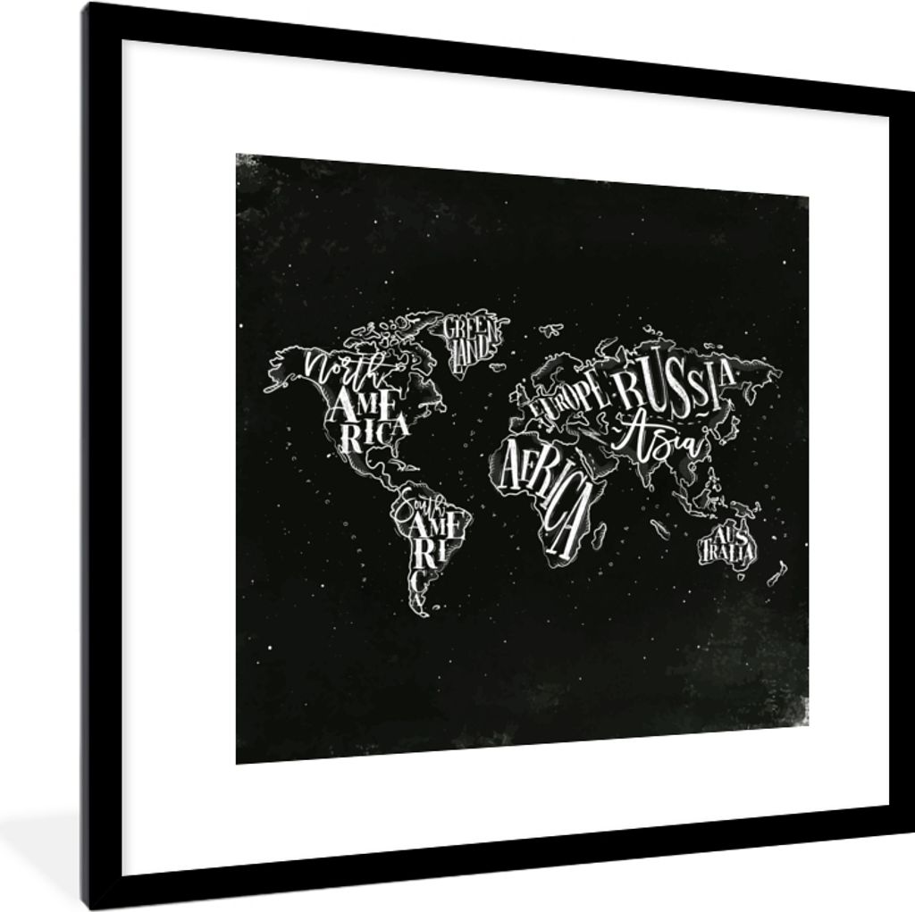 MuchoWow® MuchoWow® Gerahmtes Poster Weltkarte - Schwarz - Produktbild 
