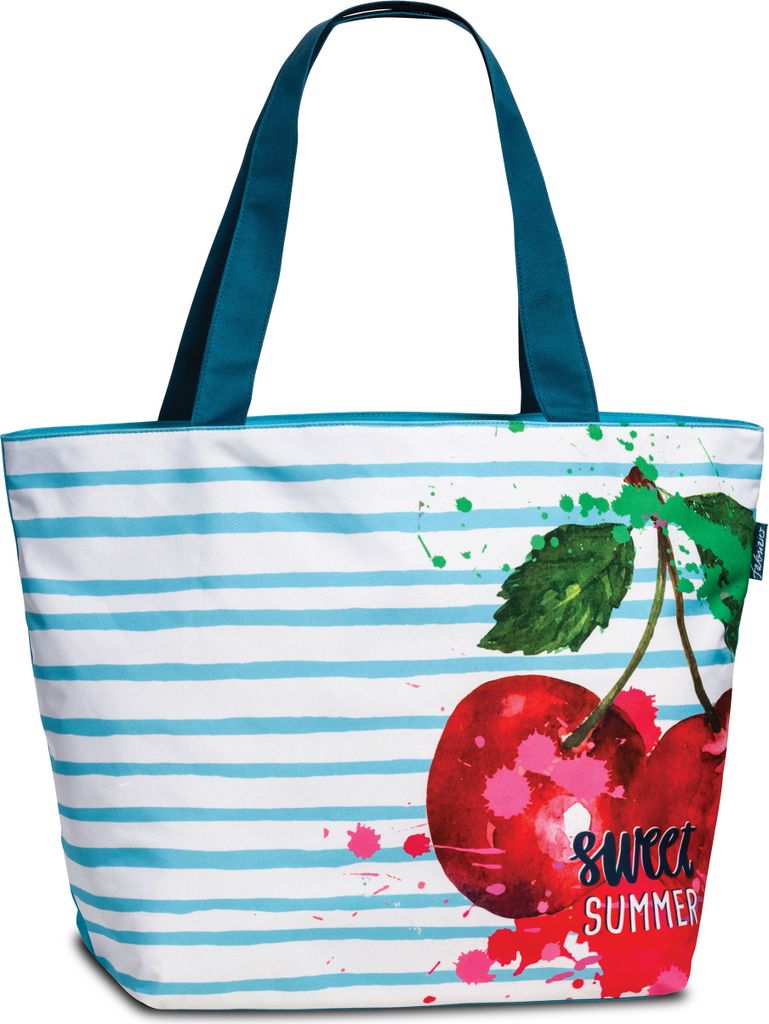 Strandtasche Blau Badetasche Shopper Schultertasche Reißverschluss Beach Bag