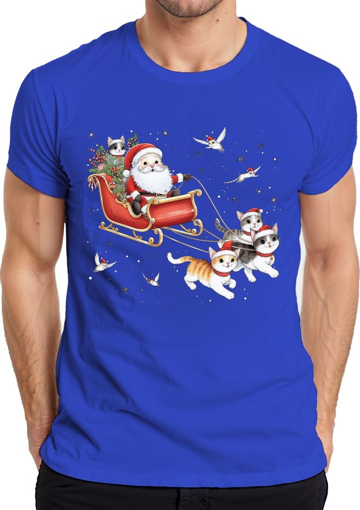 Santa Claus Schlitten Katzen Kätzchen - Weihnachten Weihnachtsgeschenk Christmas Herren T-Shirt, Blau, M