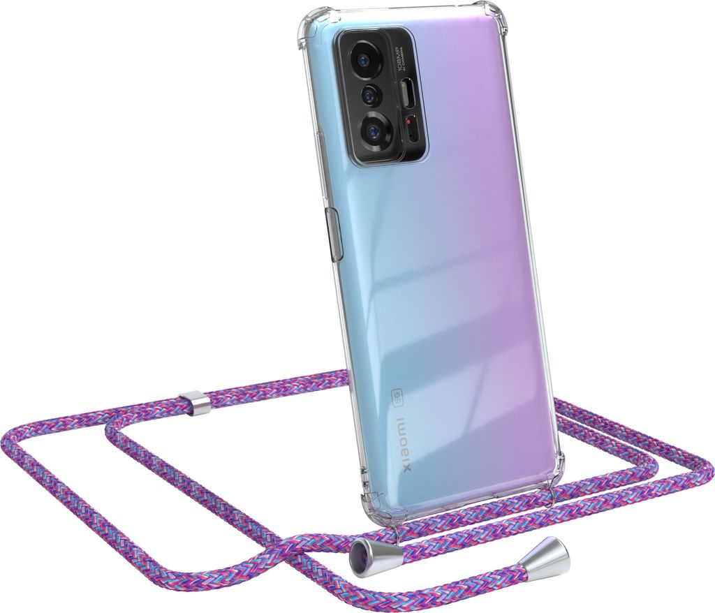 EAZY CASE Handykette kompatibel mit Xiaomi 11T / 11T Pro 5G, Handyhülle mit Umhängeband, Handykordel, Schutzhülle Clear, Band in Bunt