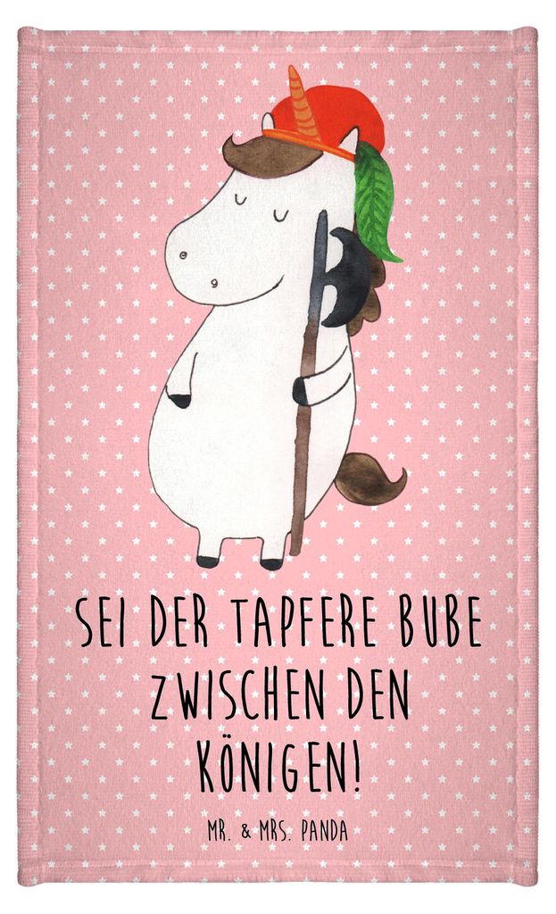 Mr. & Mrs. Panda Handtuch Einhorn Junge - Rot Pastell - Geschenk, Mittelalter, Einhörner, Unicorn, Mini-Handtuch, Kleines, Bube, Gästehandtuch 30...