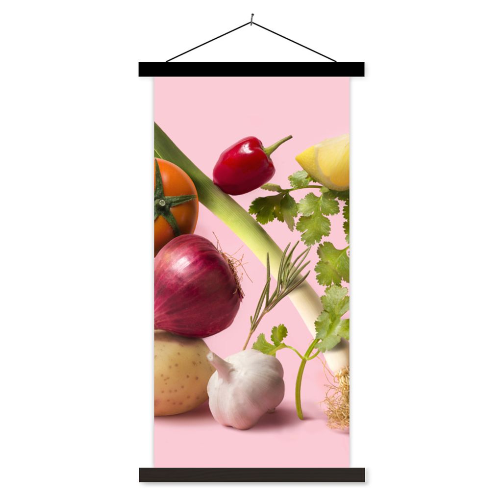 MuchoWow Textilposter Lebensmittel - Gemüse - Rosa 90x180 cm mit schwarzem Rahmen - Dekoration Wohnzimmer