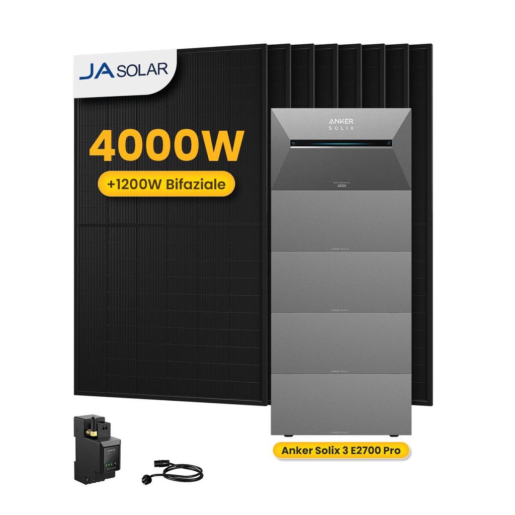 Powerness Balkonkraftwerk mit Speicher,Anker SOLIX Solarbank 3 E2700 Pro Speicher mit 4x BP2700 Erweiterungsakku,8x JA Solar 500W Module & Smartm...