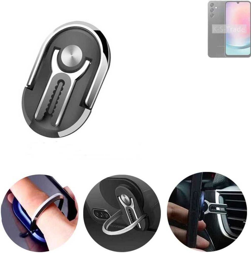 K-S-Trade 3in1 Smartphone-Ring Handy-Ring kompatibel mit Samsung Galaxy A24 5G Fingerhalterung Handyring Tischständer Lüftungsgitter-Halterung