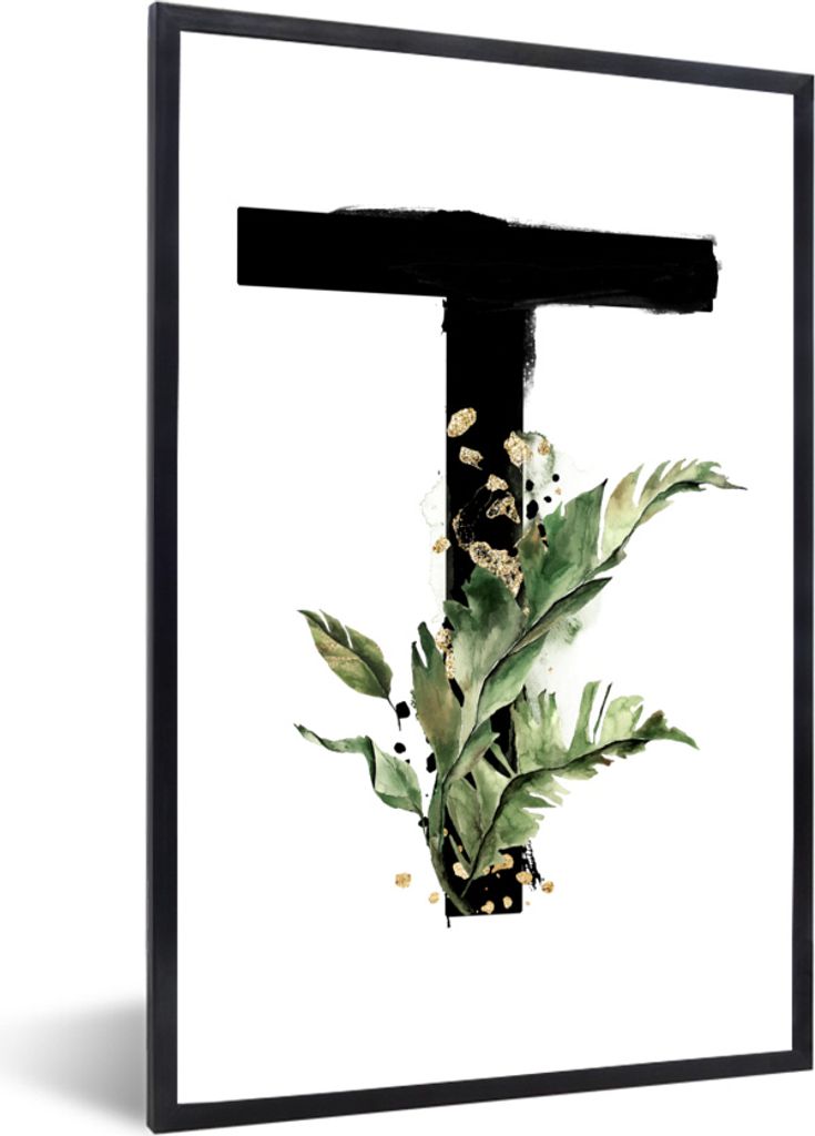 MuchoWow MuchoWow Gerahmtes Poster Buchstabe T - Alphabet - Weiß 20x30 cm - Poster mit zchwarzem Bilderrahmen - Drucken - Bilder Poster im Rahmen
