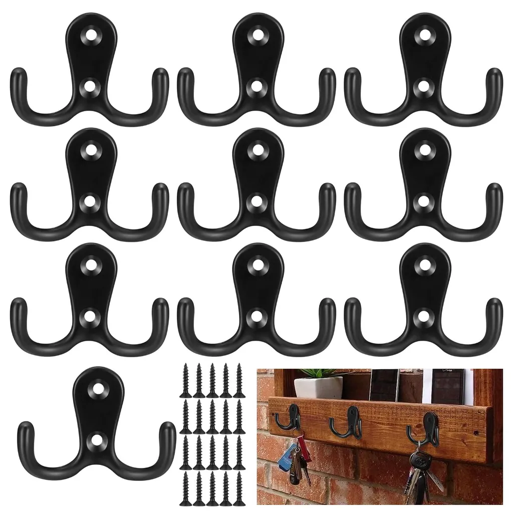 Optimisez votre espace avec 10 crochets muraux noirs et vis de fixation