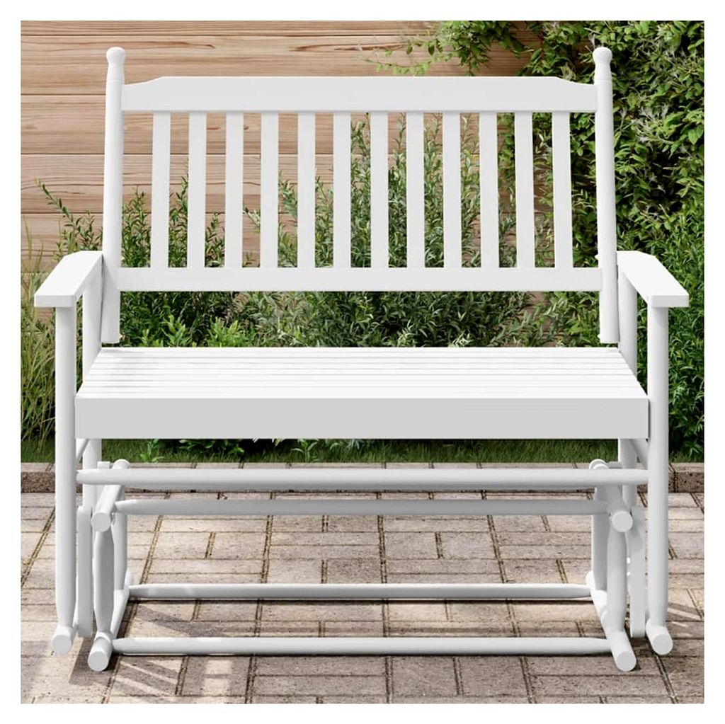 Schaukelstühle und Sitzbank in Weiß, 118x70x104,5 cm, aus Pappelholz