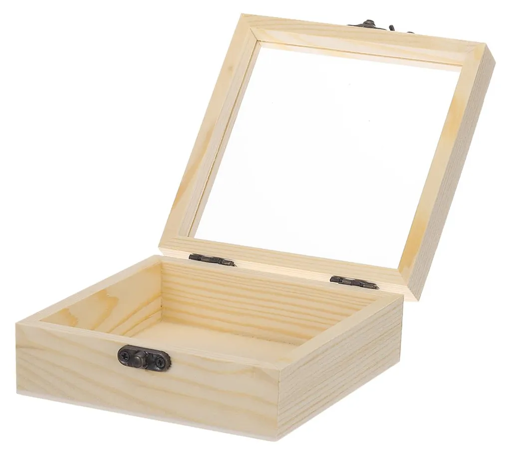 Petite boîte de rangement en bois avec fenêtre en verre pour bricolage