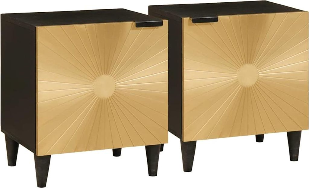 "Schlussverkauf" Nachttisch, 2er Set, Beistelltisch, Schwarz und Gold 40x33,5x46 cm C8886