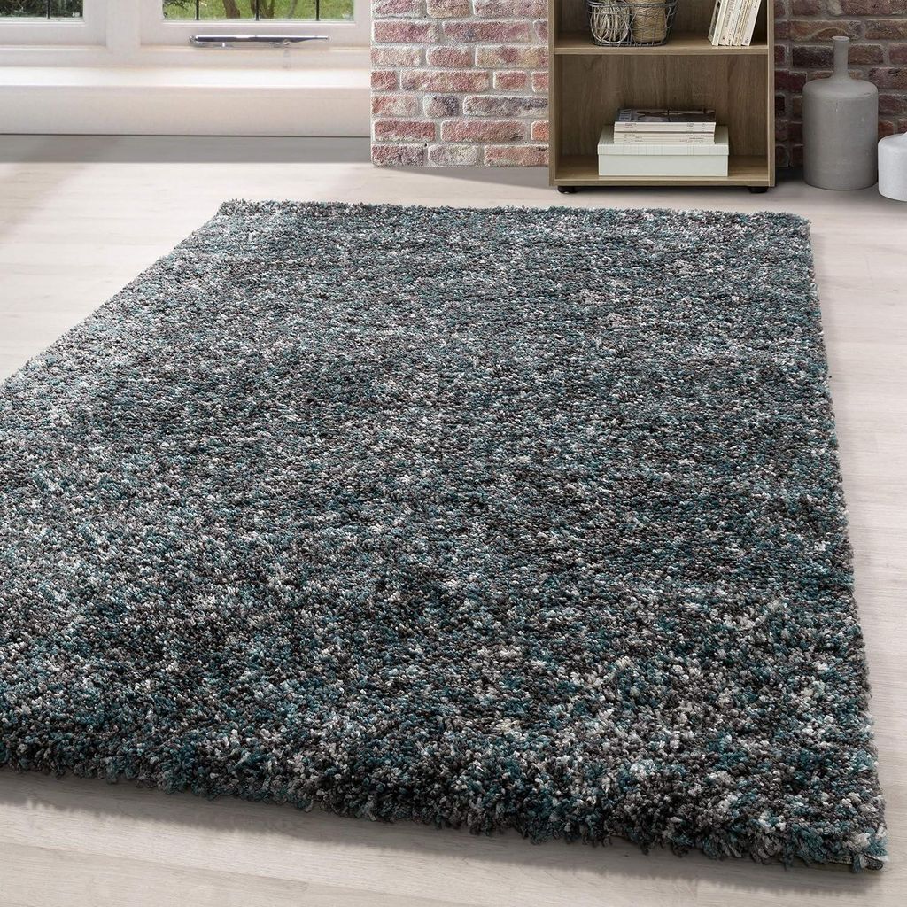 Hochflor Teppich Lorium Blau, Melierter Wohnzimmer Teppich, Weich & Antiallergisch, Pflegeleicht, Geeignet für Fußbodenheizung, Größe 200 x 29...