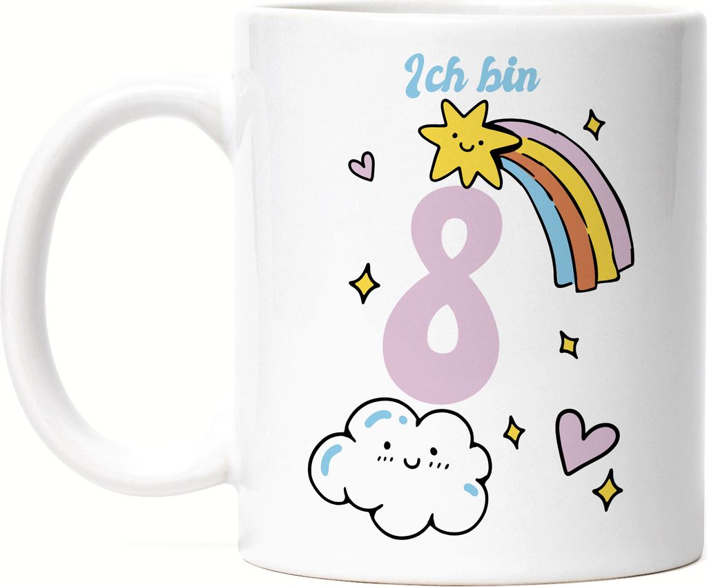 8 Jahre alt Kindergeburtstag Tasse weiß süße Motive Kinder Milchkanne Happy Birthday Alles Liebe zum Geburtstag