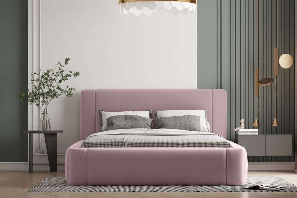 Polsterbett OLAF -OM 140 x 200 cm mit Bettkasten und Lattenrost. Farbe: Rosa