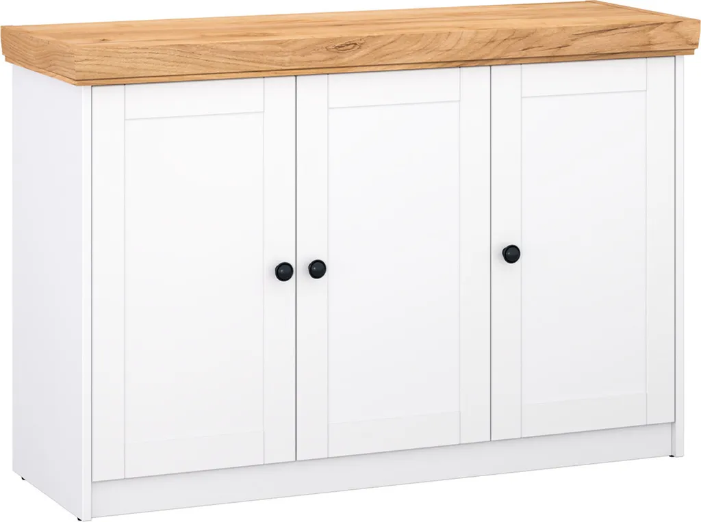 Meuble de Salon en Bois Massif Chêne et Blanc pour Rangement Optimisé