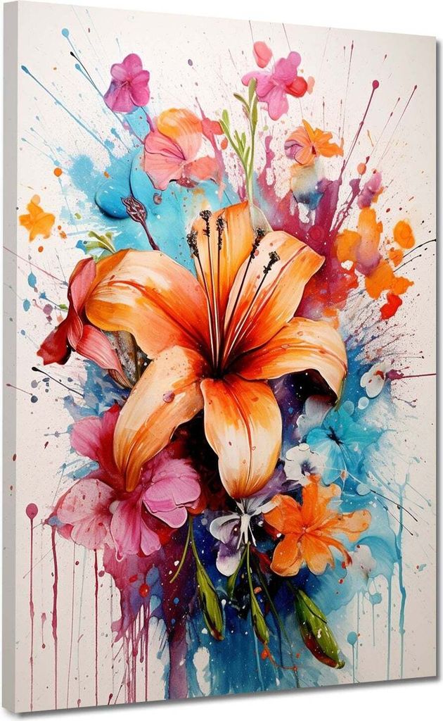 Blumen Abstract Splash Leinwandbild Wandbild Dekoration XL Kunst: 90x120x2cm