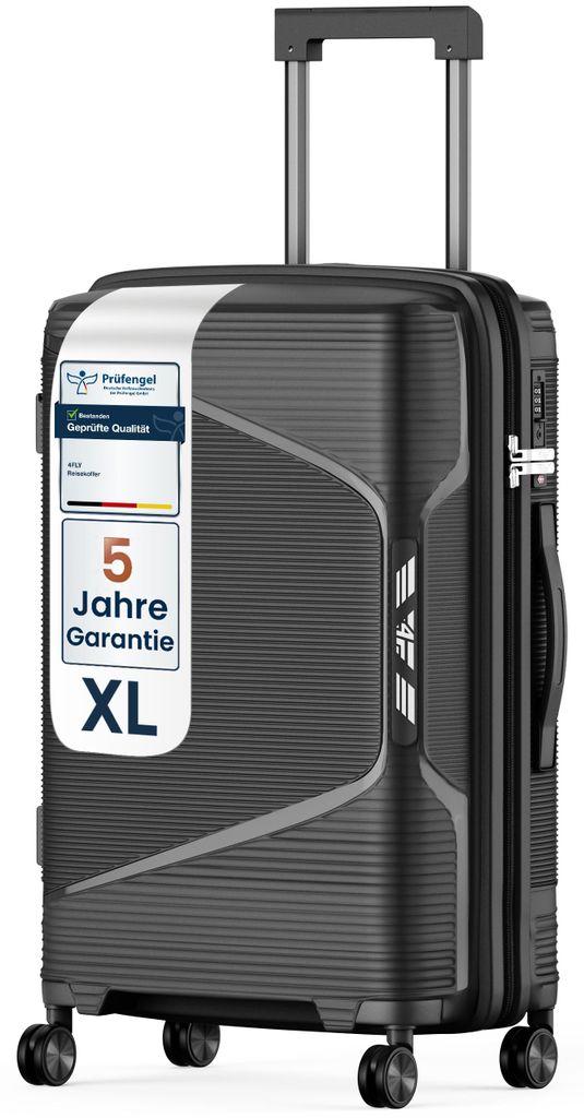 4FLY Hartschalen-Reisekoffer XL 75 cm (96L) - mit TSA-Schloss, Doppelrollen, Aluminium-Teleskopgriff und Doppelreißverschluss