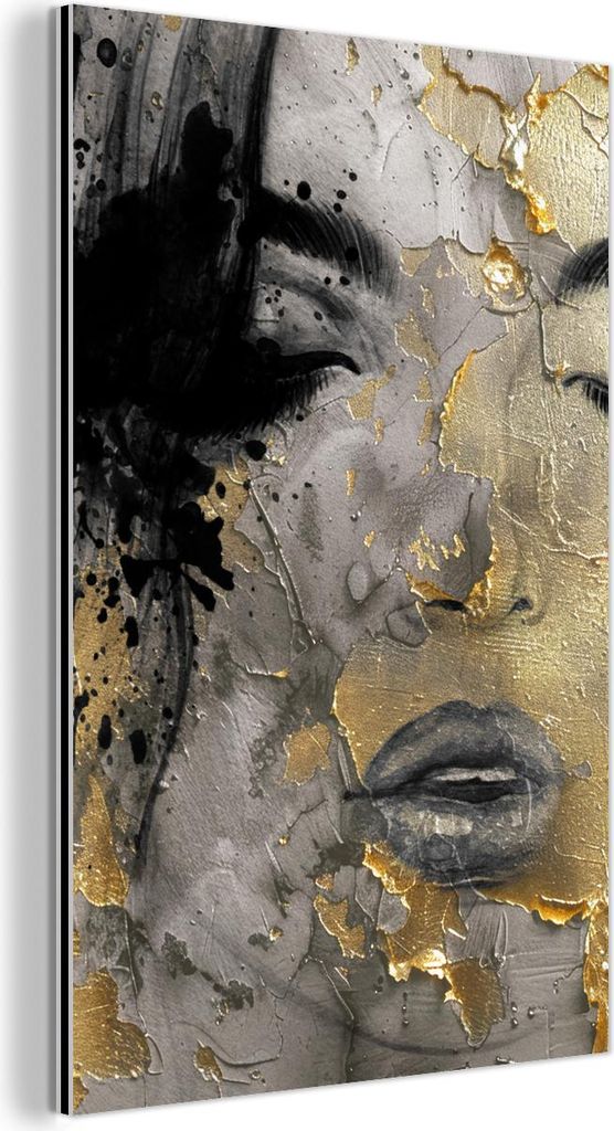 MuchoWow Wanddekoration Metall Metallbild Wandkunst 20x30 cm Frau - Kunst - Gold - Schwarz MuchoWow Aluminium Gemälde - Alu Dibond Bild