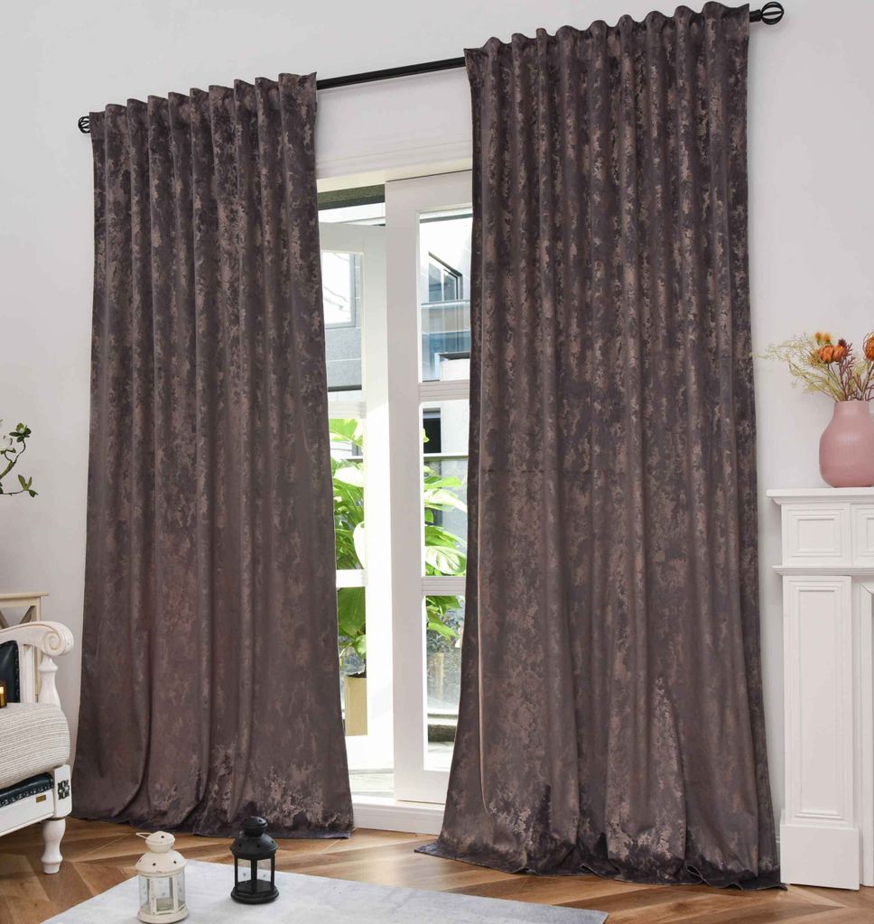 2er Set Vorhänge Samt Damast HxB 245x140 cm Grau Rosegold Produktbild 