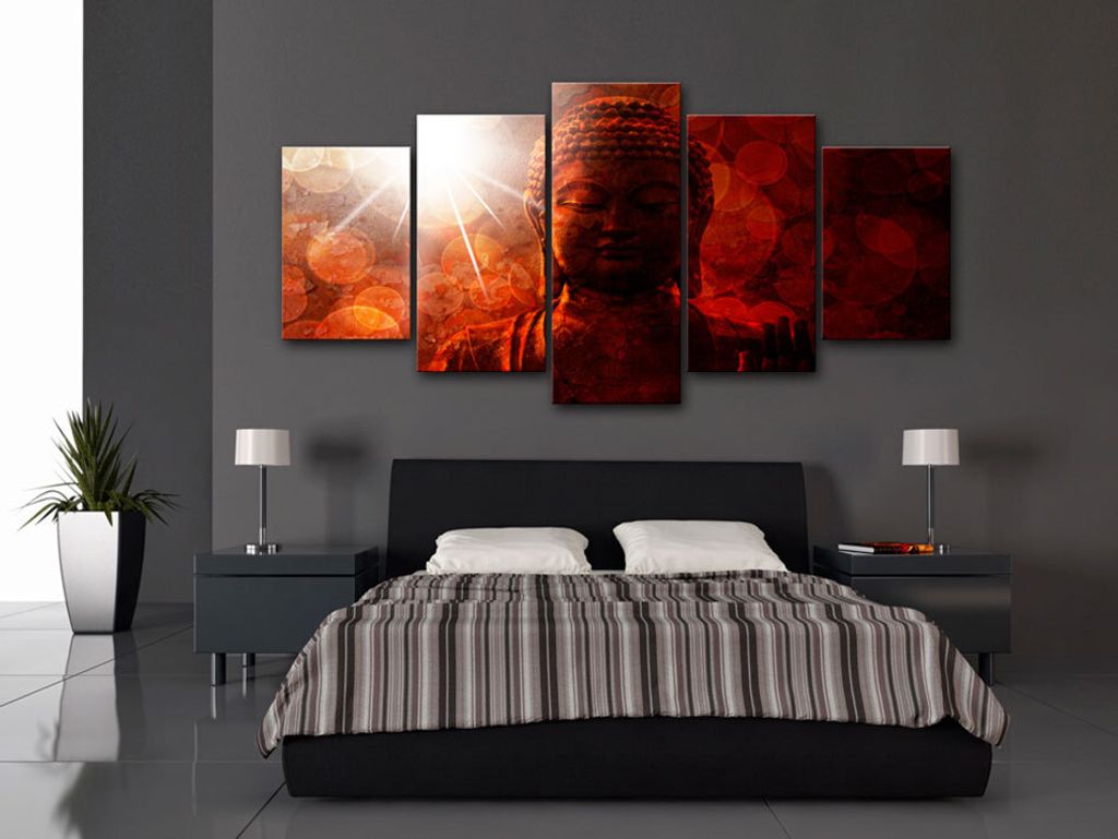 Akustikbild Buddha 200x100 cm Bilder Akustikschaum Hochleistungsschallabsorber Schallschutz Leinwand 5 tlg Wandbild Raumakustik Schalldämmung Feng...