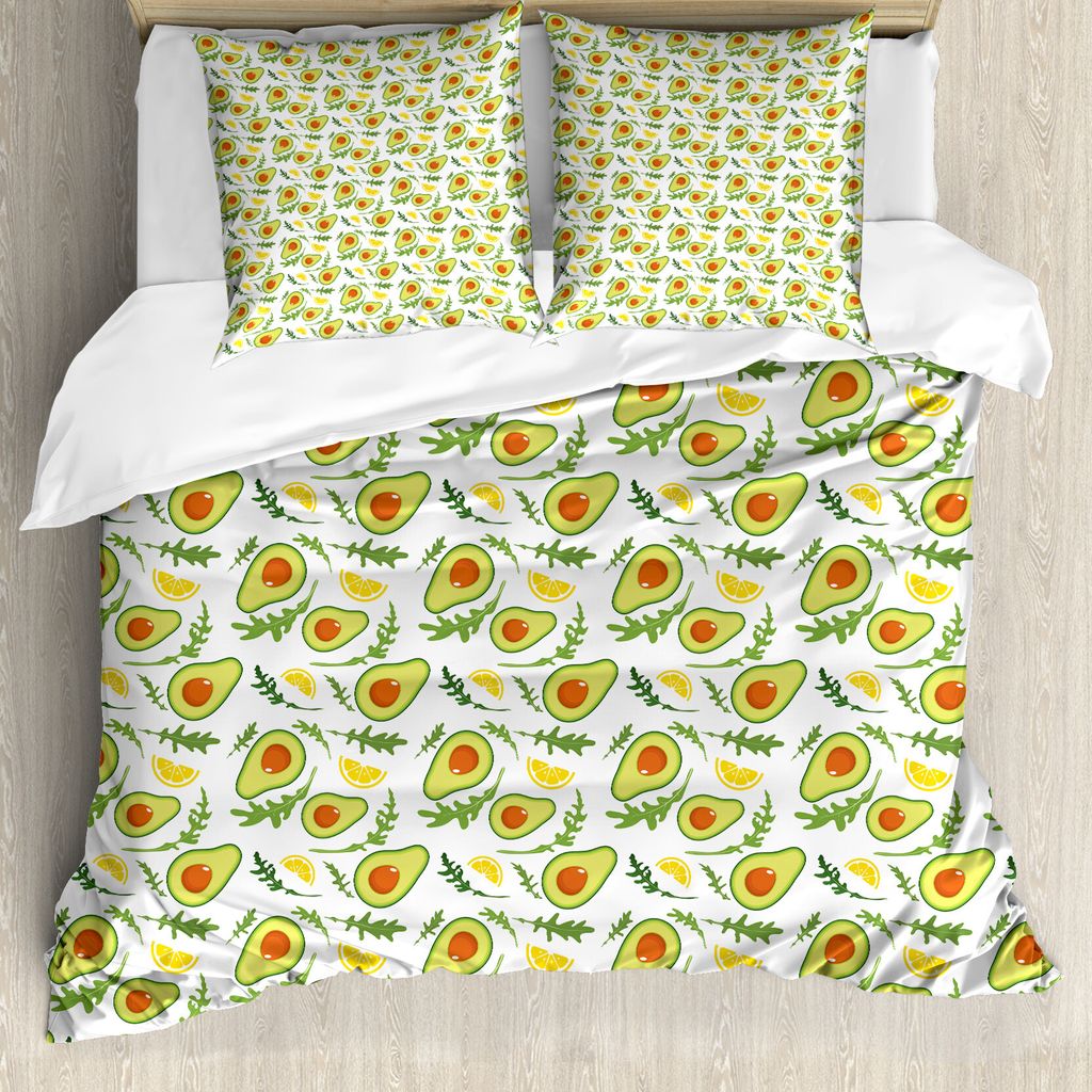 ABAKUHAUS Früchte Bettbezug Set für Einzelbetten, Geschnittene Avocados und Zitronen, Milbensicher Allergiker geeignet mit Kissenbezug, 200 cm x ...