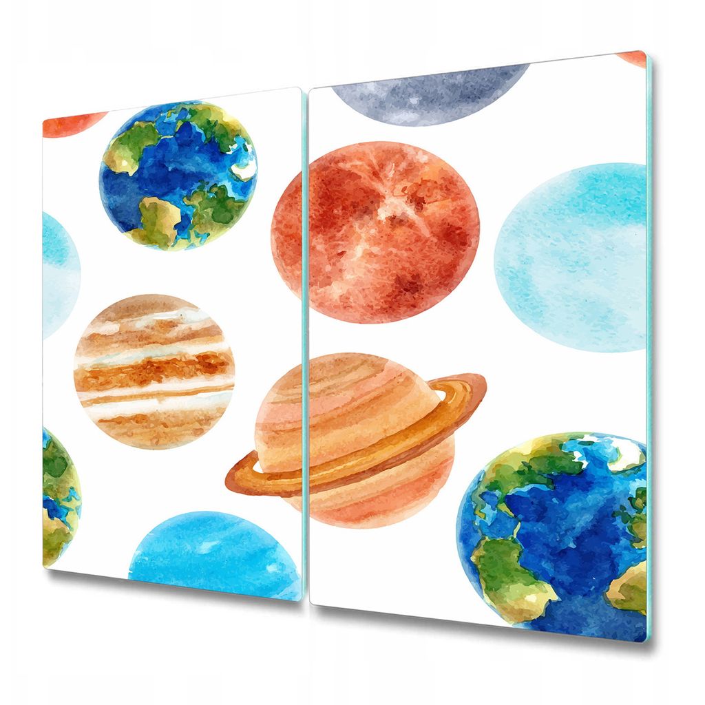 Küchenschneidebrett - Glasschneidebrett - Herdabdeckung - 2x 30x52 cm - Farbige Planeten