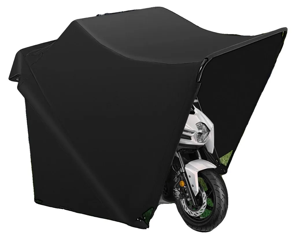 Garage moto extérieur - Protection contre pluie et soleil en acier noir