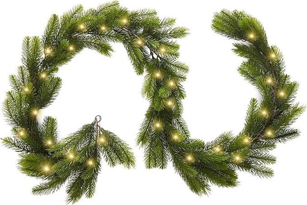 Kiefernkranz 1.8m langer künstlicher Weihnachtskranz, Mit Lich, künstlicher grüner Kranz, geeignet Kamine, Fenster, Treppen, Innen und Außendek...