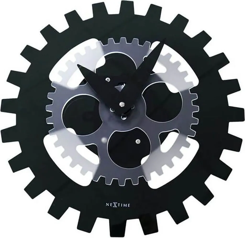 NeXtime 3241ZW Horloge murale noire 39 cm avec engrenages mobiles réels