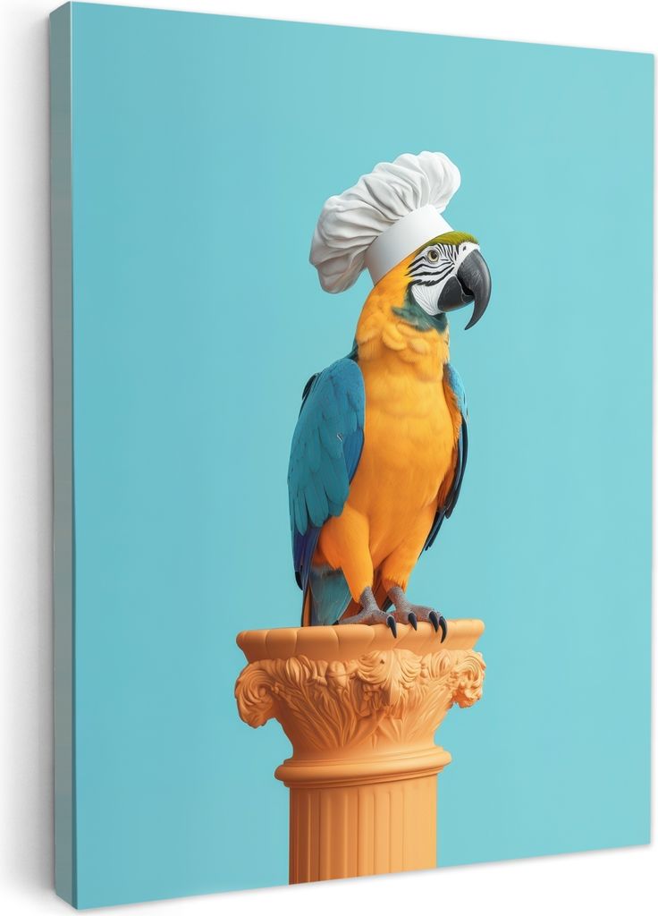Wanddeko 30x40 cm - Vogel - Haube - Papagei - Blau, Leinwand Bilder, Wanddeko, Gemälde