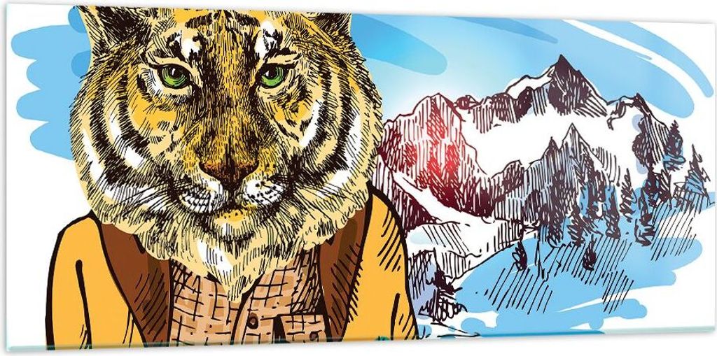 Bilder auf glas - Tiger in den Bergen Kinder Tierwelt - 120x50cm - Glasbilder - Wandbilder - Kunstdruck - Wanddekoration aus Glas - Glas Bilder - W...