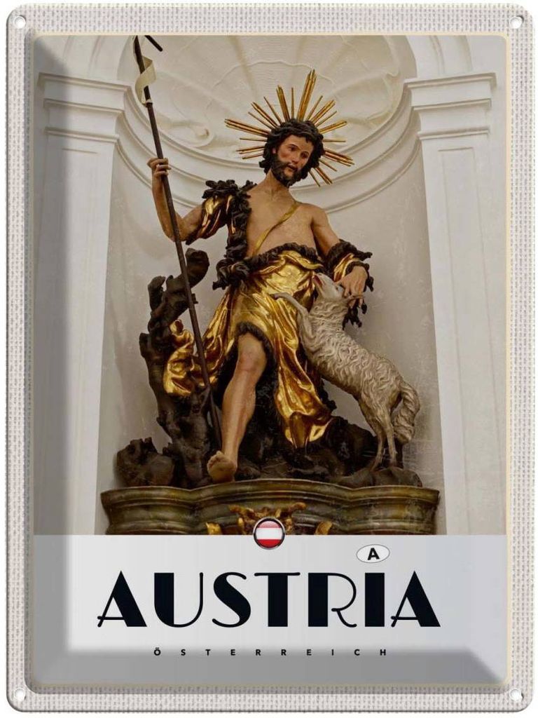 vianmo Blechschild 40x30 cm Österreich Skulptur Urlaub Jesud Gold Schaf Bildmotiv Reisemotiv Abenteuer Reisen Europa