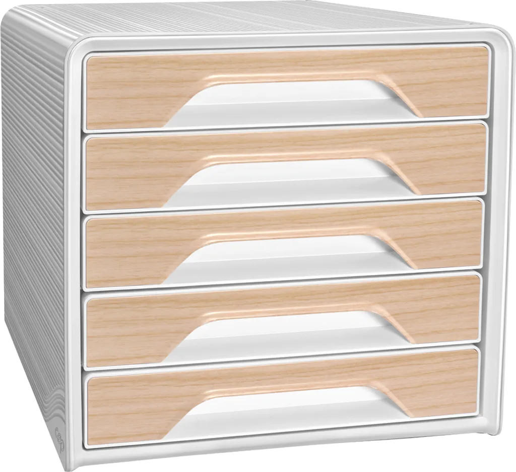 CEP 1071111021 Smoove Box de Rangement Blanc et Hêtre DIN A4 5 Tiroirs